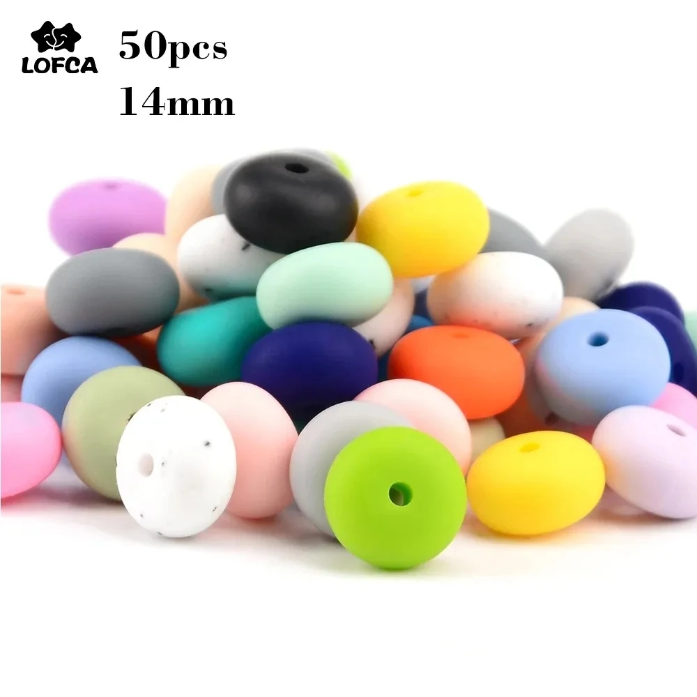 LOFCA Wholesale 50pcs/lot 14mm Mini Abacus Loose Silicone Beads Beaded Necklace For DIY Keychain Necklace Jewelry Accessories
