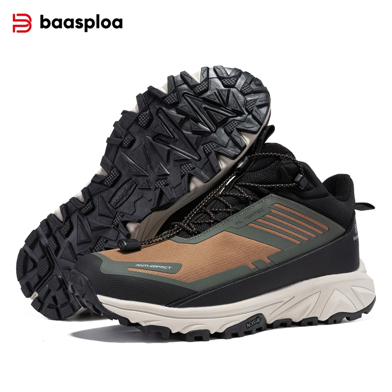 Baasploa Men Hiking Shoes Winter Comfort Plush Warm Outdoor Sneakers Men Waterproof Casual Sneakers Male Non-Slip Wear-Resistant