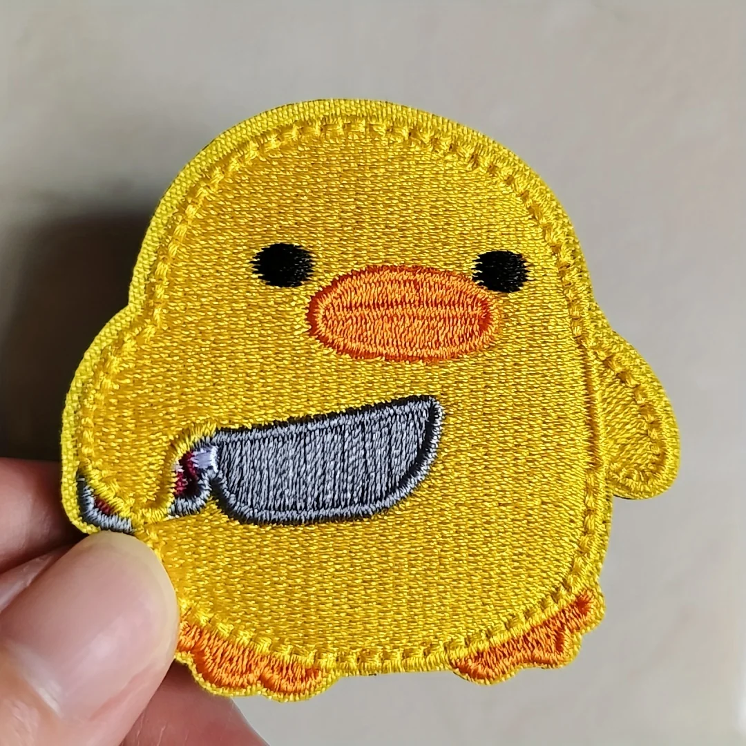 1pc Funny Cute Yellow Chick Meme Patch Velcros Morale Duck Hook And Loop Badge Armband For Outdoor Jackets, Molle Backpacks DIY