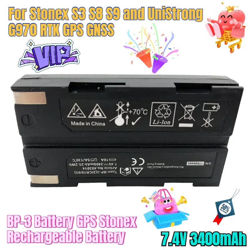

7.4V 3400mAh BP-3 Battery GPS Stonex Rechargeable Battery for Stonex S3 S8 S9 and UniStrong G970 RTK GPS GNSS