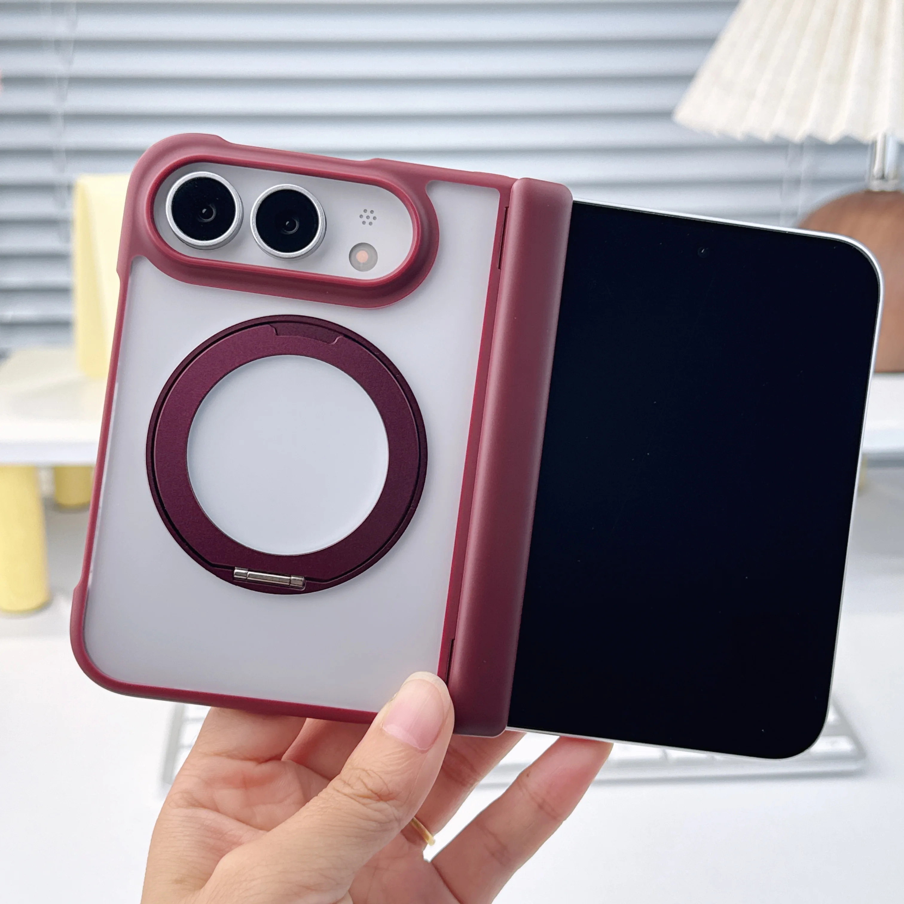 Matte Frosted Translucent 360 Rotating Ring Holder For Magsafe Case For Apple iPhone Duo Fold Bracket Hinge Phone Back Cover