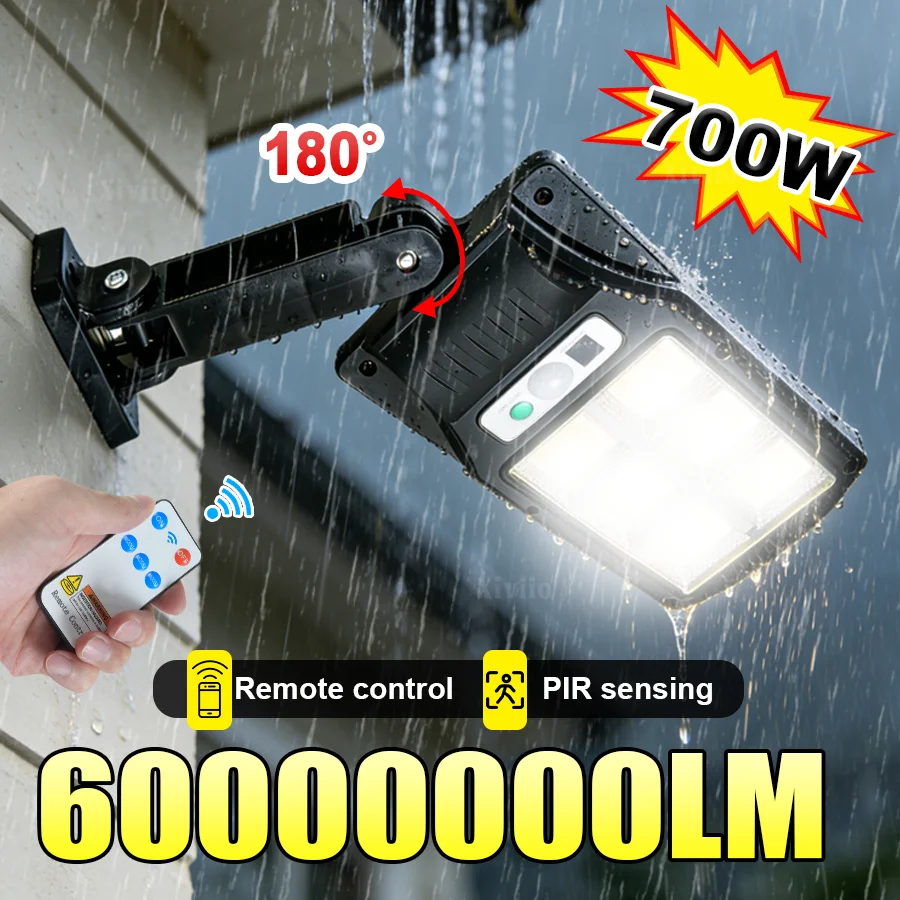 

Солнечный светодиодный прожектор 6000000 лм, 3000 Вт/700 Вт, с датчиком движения, для сада и улицы, мощный уличный фонарь на солнечной батарее