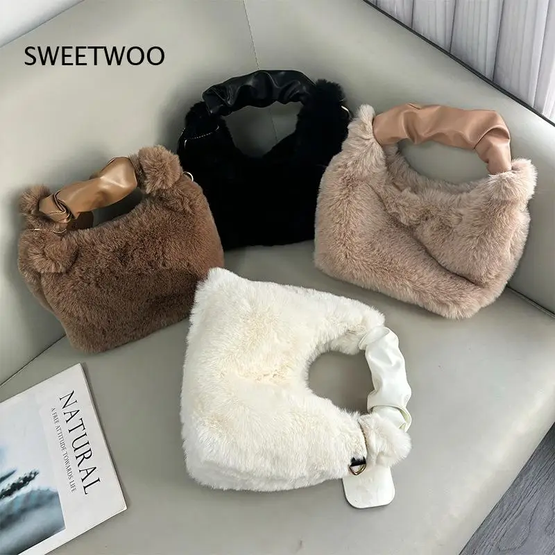 2026 Plush Wrinkled Handbag Soft Texture Shoulder Bag Autumn Winter Ladies Fashion Bag
