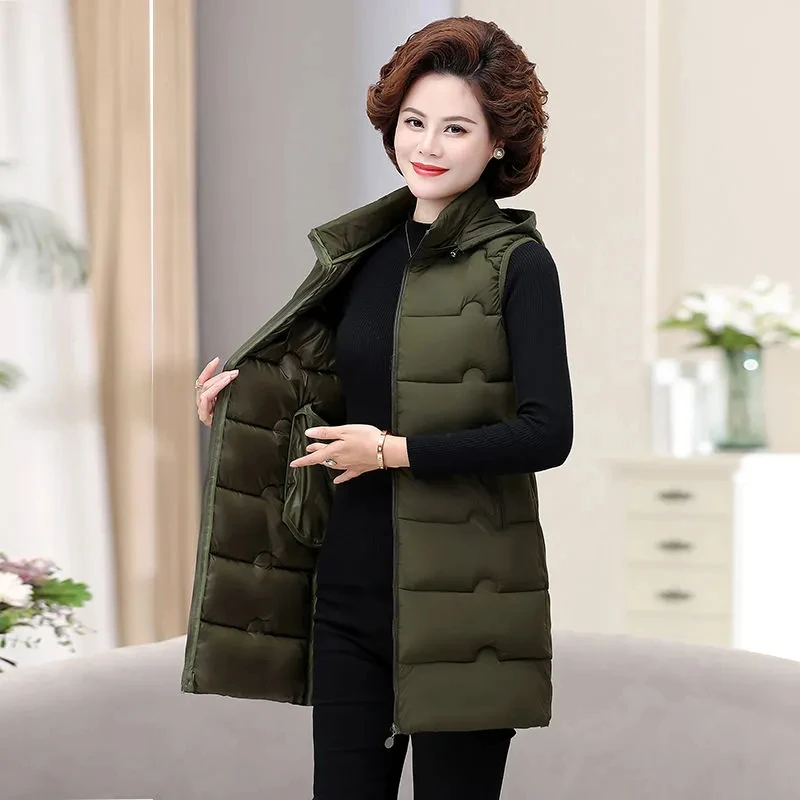 Vests Winter Jacket Women 2026 New Sleeveless Vests Hooded Padded Jacket Long Coats Korean Fashion Waistcoat Female