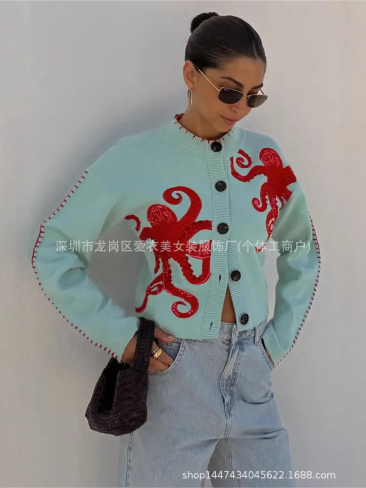 Knitted Cardigans Winter Clothes Woman Pulls Femmes All-match Loose Simple Style Sweater Comfortable Contrast Commuting Homewear