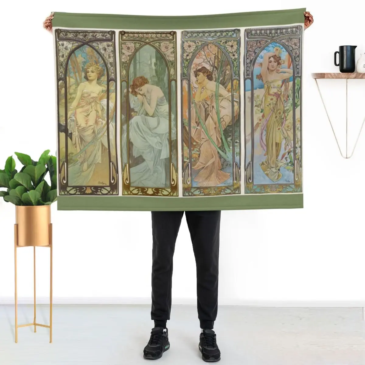 HD. The times of the day (1899) serie Alphonse Mucha HIGH DEFINITION Throw Blanket Bed linens Sofas Beautifuls Blankets