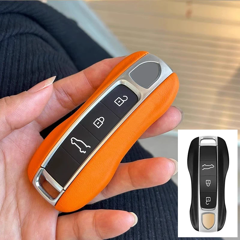 For Porsche Macan Cayenne Panamera Taycan Boxster 718/911 Real Leather Car Key Case Keycase Key Fob Remote Cover Shell