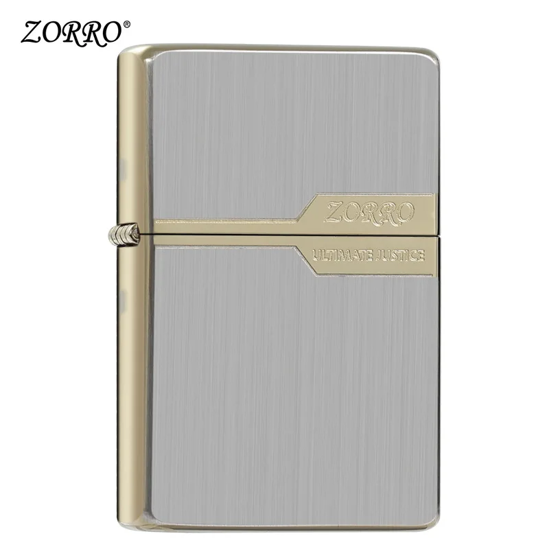 Zorro Original Metal Compact Lighter Gold Brushed Narrow Machine Brass Windproof Kerosene Lighter Cool Gift for Men