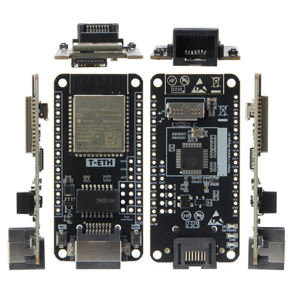 Плата разработки AT87-T-ETH-Lite W5500 Модуль Ethernet ESP32-S3-WROOM Поддержка TF Расширяемая мощность POE Shield H674