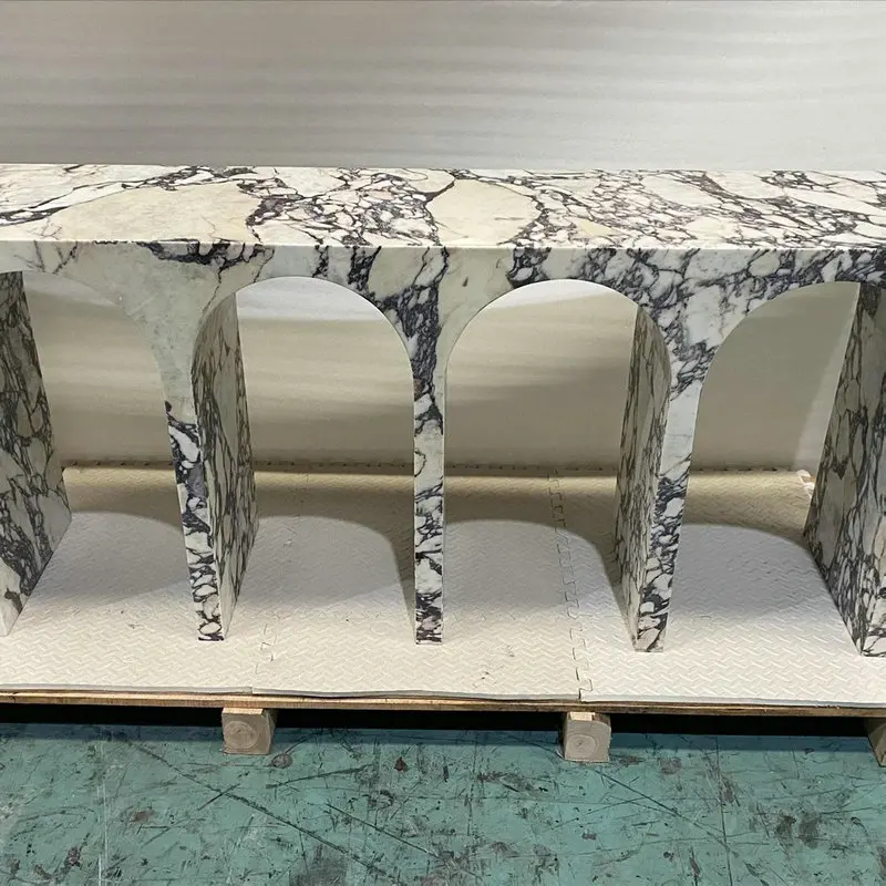 CX204DZ Custom Design Arch Shape Viola Marble Table For House Decoration Luxury Marble Entrance Table Marble Console Table