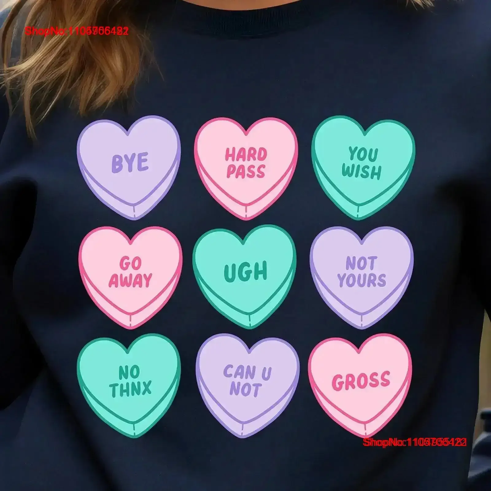 Valentines Day Conversation SweaT T Shirt Hearts Valentine Candy vintage Washed Comfortable Stretched Slightly homme Casual