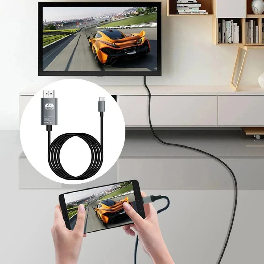 Type C To HDMI-Compatible Adapter Cable Type C 4K 60Hz HDMI-Compatible Converter Cable For Projector PC MacBook Laptop Tablet