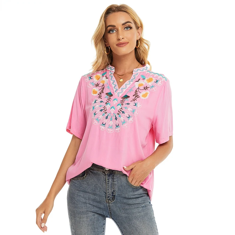 

Le Luz Floral Embroidery Blouse Shirt Cotton Summer Mexican Women Shirt Oversized 2xl 3xl Ethnic Ladies Woman Shirt Tops