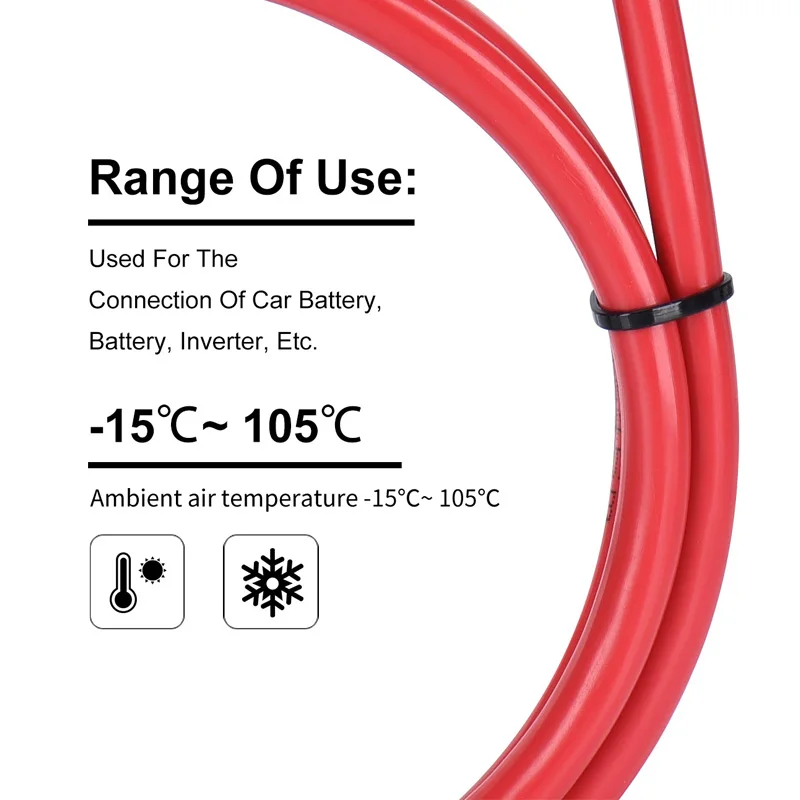 Battery Inverter Cable Set with Terminals (EU/CN Stock) 8/6/4/2AWG Stranded Copper Cord Solar Power Connection Wire with Lugs