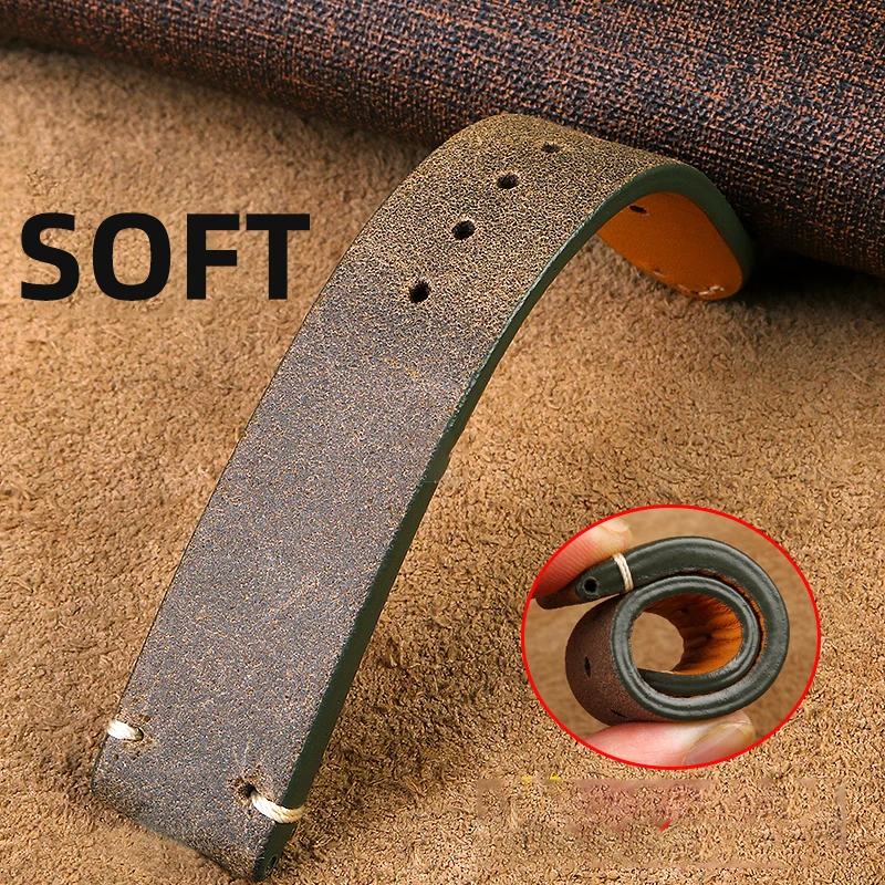 론진용 남성용 빈티지 가죽 시계, 리틀 주근깨 시계 스트랩, L28194932 밴드, 19mm 소프트 방수 액세서리 포함