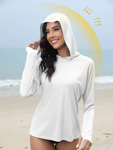Women's Sunscreen T-shirt Women's Sunscreen Hoodie with Thumb Buckle and Hidden Ponytail Hole, Outdoor Running Fitness Sports, Leisure Sunscreen T-shirt