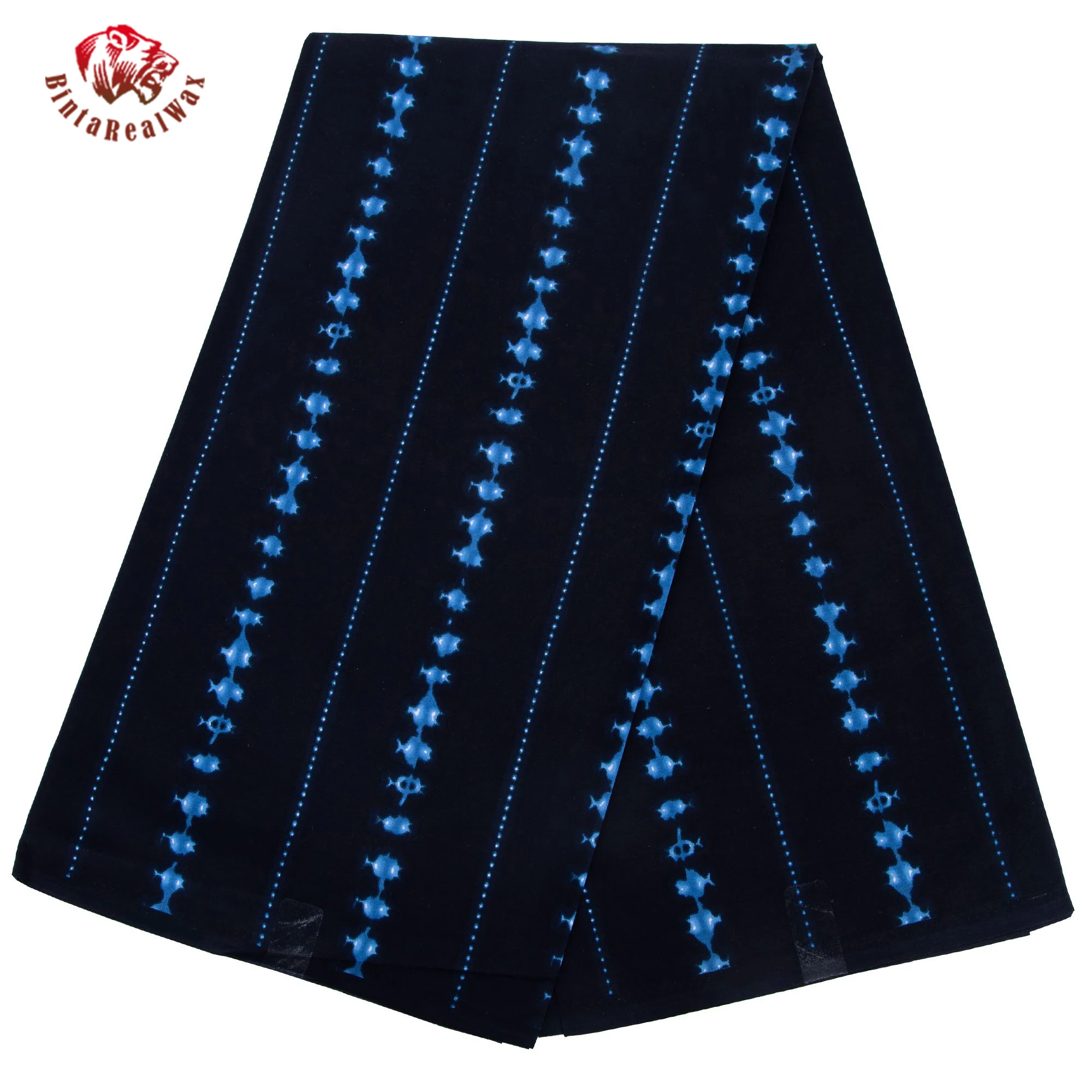 

African Wax Print Fabric Blue & White Geometric Fish Pattern Ankara Fabric for Dress Making DIY Curtains Cushion Covers 24FS1622