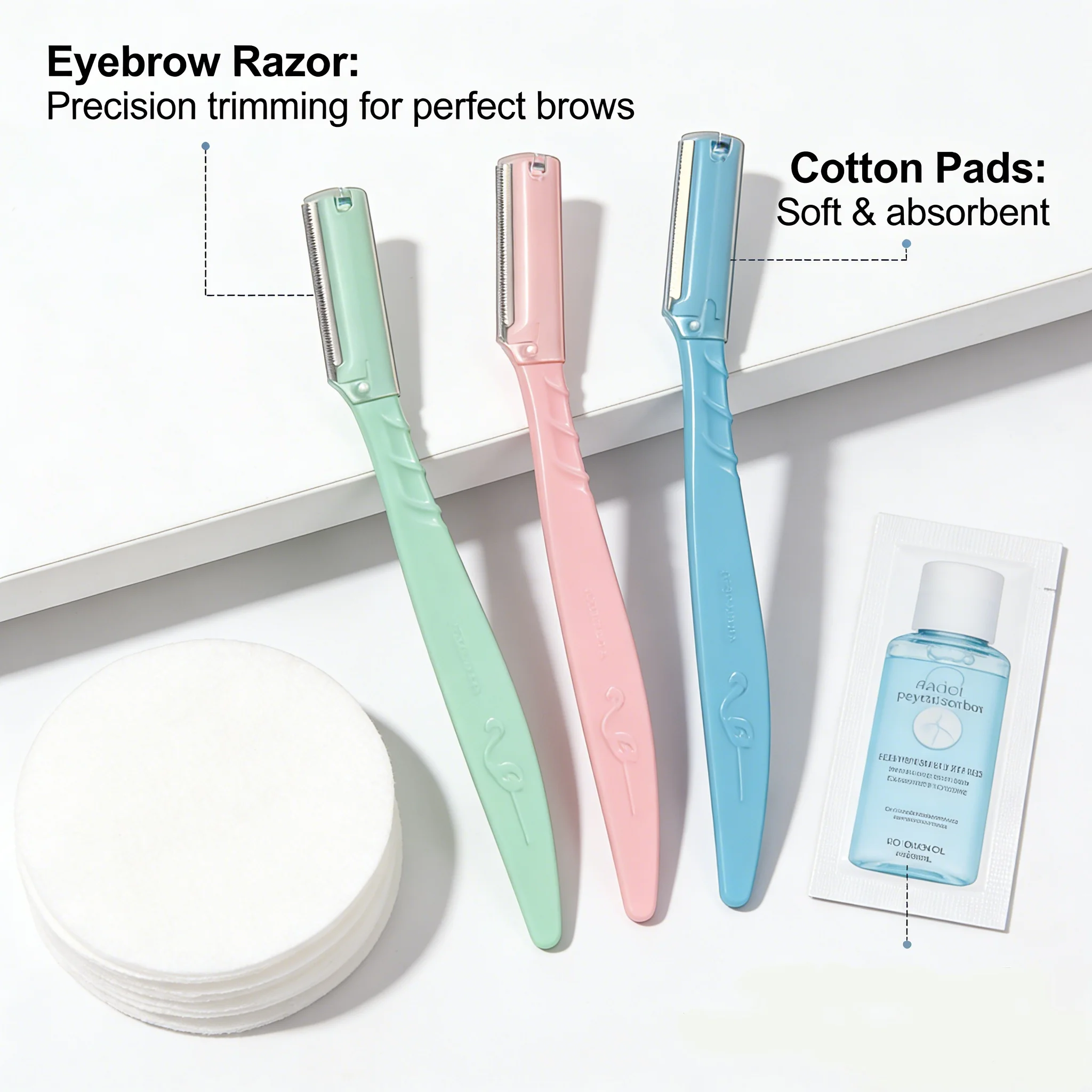3 pieces of eyebrow razors, a safe and scratch-resistant tool for shaving eyebrows. Featuring high-quality, sharp blades.
