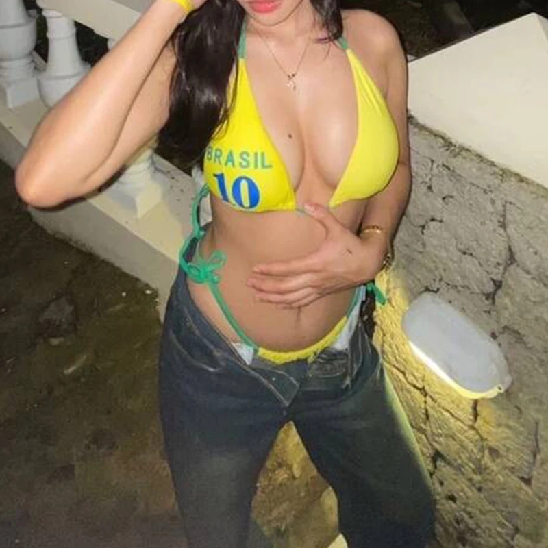 

Пляжный комплект бикини в европейском и американском стиле с цифровым принтом, купальник из двух частей Y2k, спортивный сексуальный пикантный стиль девушки