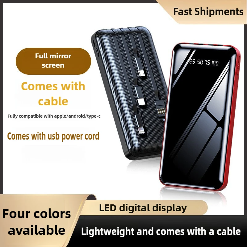 

20000mAh Wireless Power Bank Fast Charging Built-in Quad Power Cable Mobile Phone Charger for Iphone Xiaomi Samsung