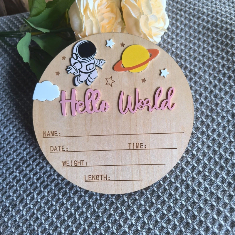 

Hello World Environmental-friendly wooden milestone monthly photo commemorative item simple photography prop XHL0060