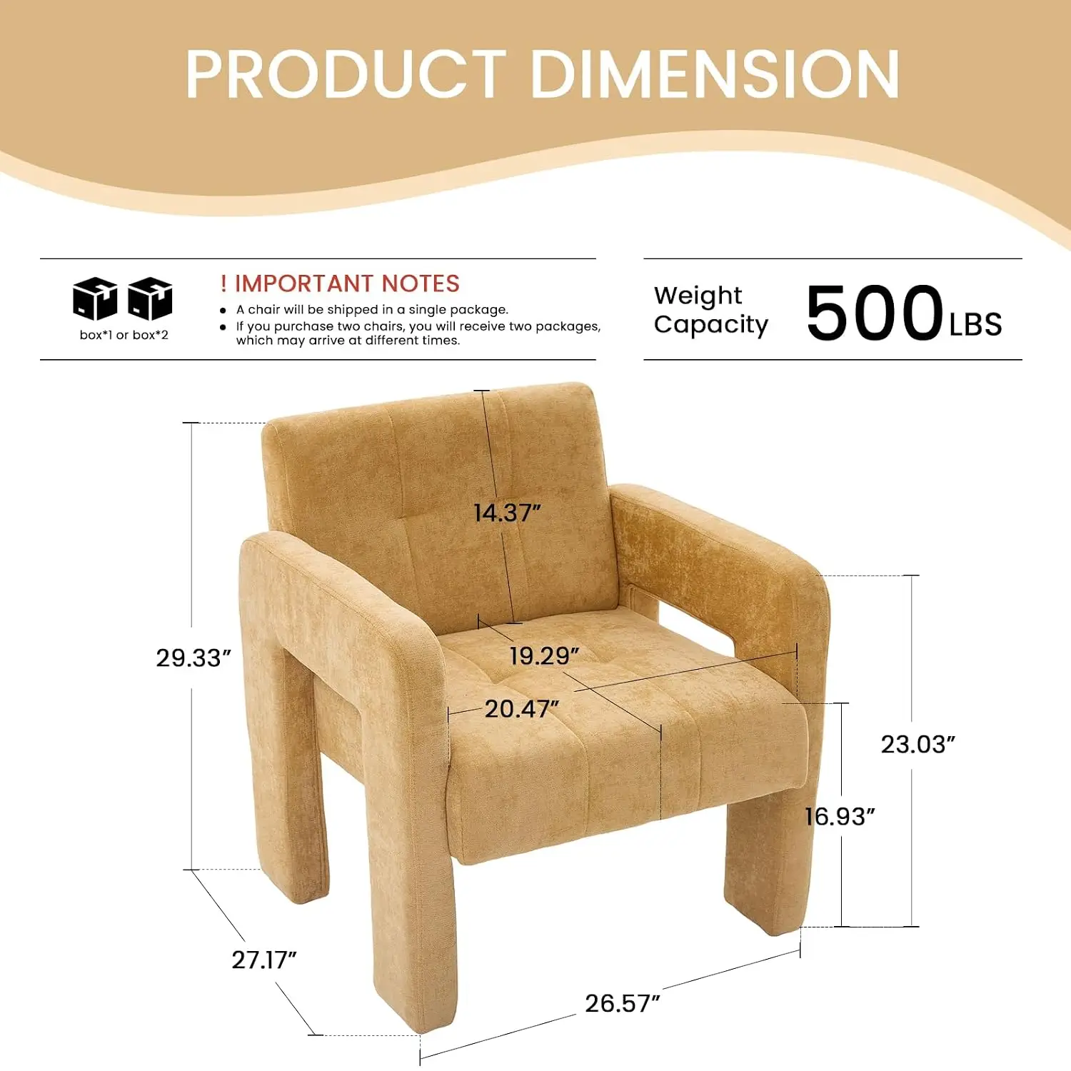 Single Accent Armchair Chenille Nordic Style Casual Seating,Yellow | Living Room Chair with Armrest,Modern, Customized