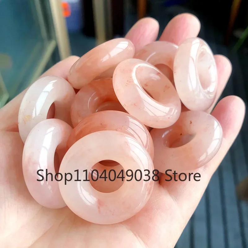 

Gold Silk Jade Safety Ring Pendant, Pink Peach Blossom Stuffed Jade Pendant Couple Style