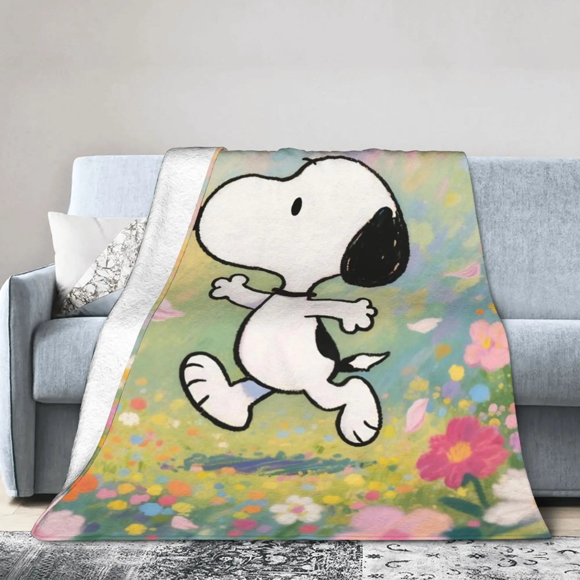 Lovely Dog S-Snoopys Blankets  Flannel Vintage Warm Throw Blankets for Home Spring Autumn