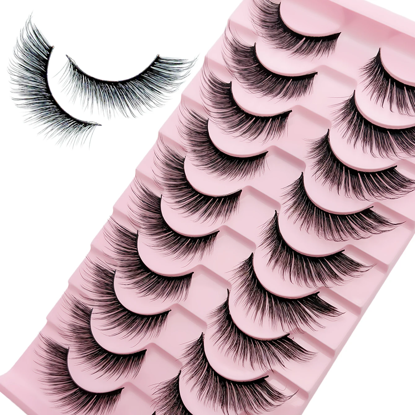10 Pairs Cat Eye False Eyelashes Wispy Fox Eye Lashes Fluffy Volume Elongated Outer Corner Fake Eyelashes for Daily Makeup Look