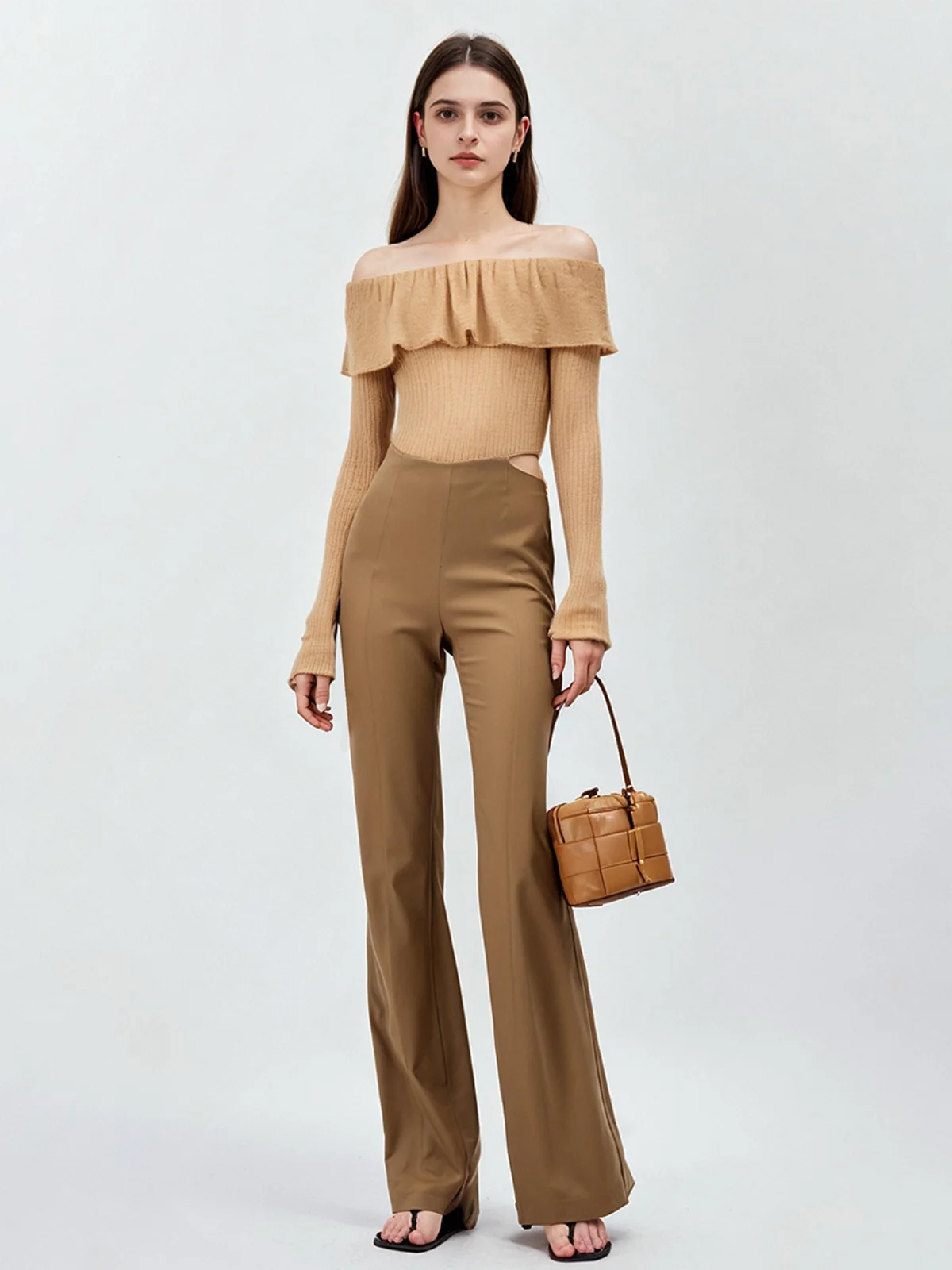

High Waist Hollow out Casual Pants for Women Spring Summer New Style Slimming Commuter Micro Flared Long Trousers