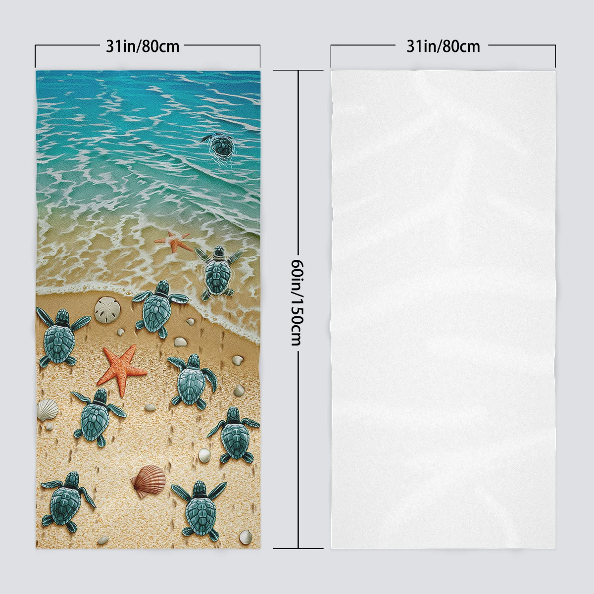 1PC80x150cm beach towel, turtle return to the sea bath towel, ultra-fine fiber fabric, for vacation, tourism, camping use