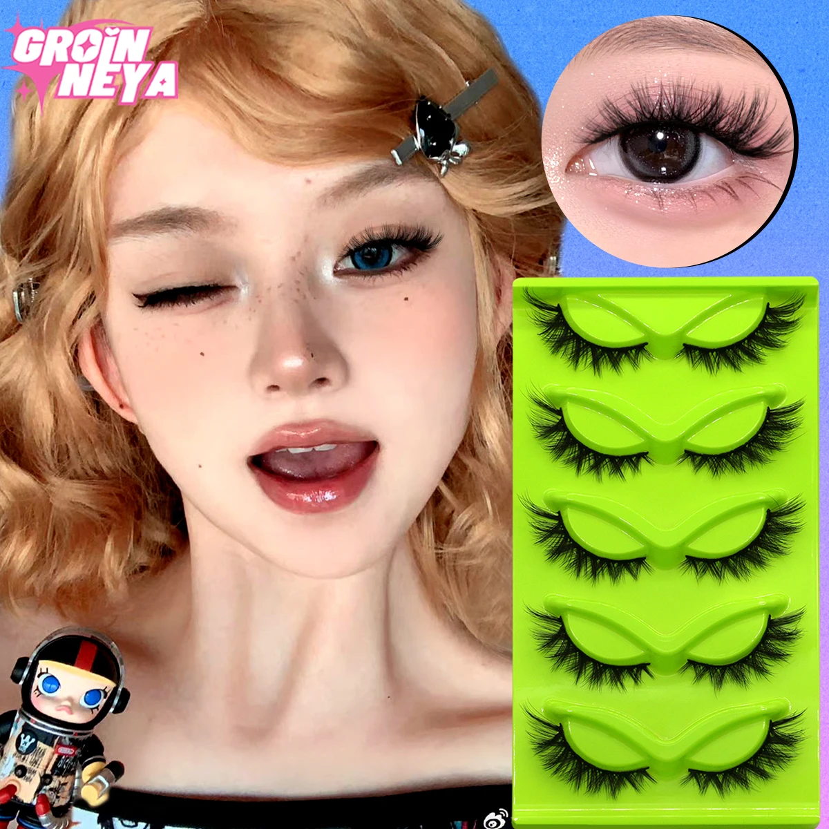 GROINNEYA Cat Eye Lashes 5 Pairs 3D mink eyelashes  Winged Wispy Natural False Eyelashes Fox Eye Faux Mink Eyelashes Makeup