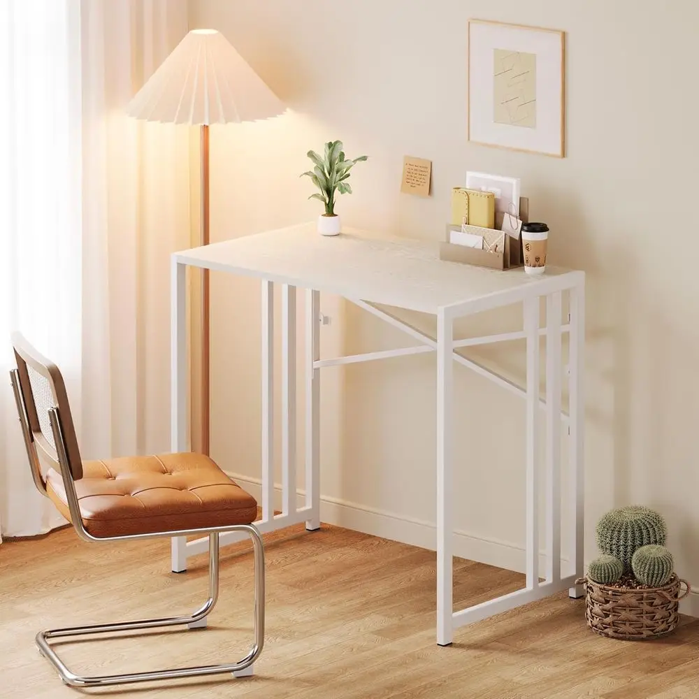 مكتب مدمج 35 قابل للطي للكتابة والألعاب والمكاتب المنزلية باللون الأبيض الطبيعي للمساحات الصغيرة