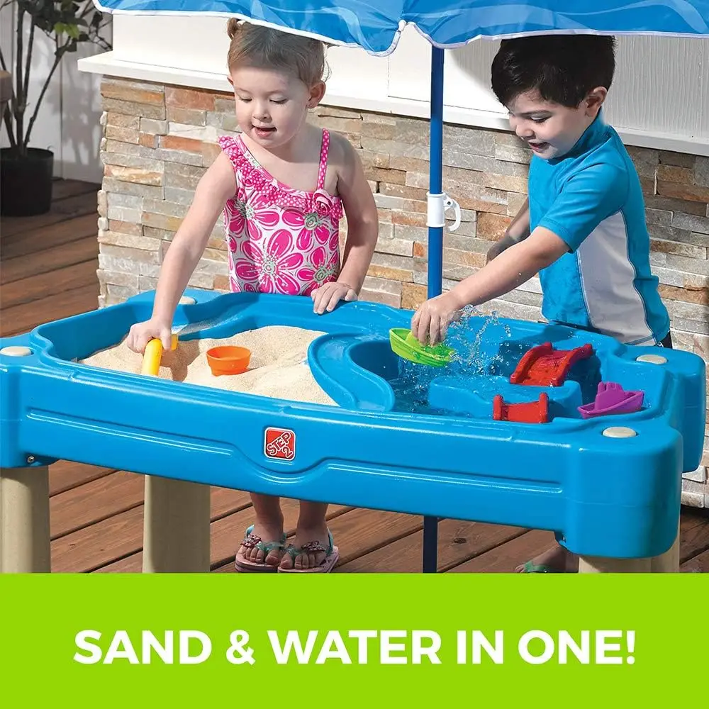 Cascading Cove Sand and Water Table, Kids Activity Sensory Playset, Comes with Umbrella, Summer Outdoor Toys, 7 Piece Toy Access