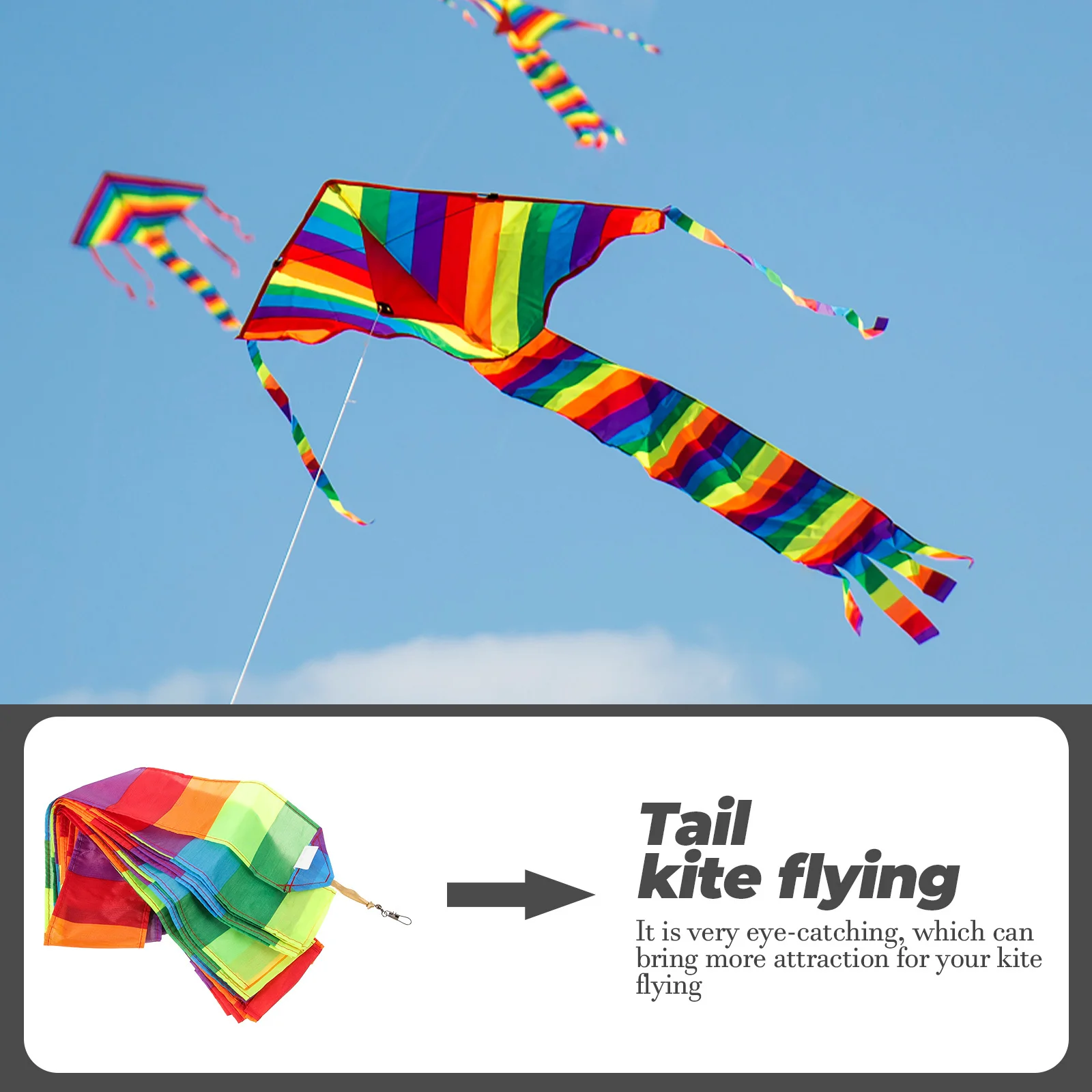 1 pz Kite Tail Arcobaleno Streamer Lunga Volare Decor Durevole Tessuto di Nylon Vento Calzino Accessorio Per Giochi All'aperto Bambini Adulti Drone