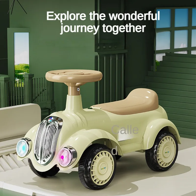 Retro-Style Toddler Balance Car Ride On Car with Lights & Sounds Scooter Balance Bike for Kids Balance Coordination Training