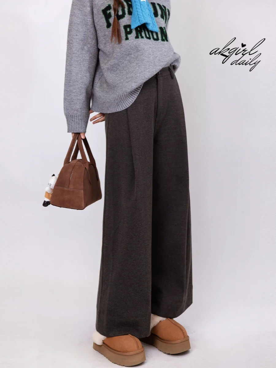 

Women's High Waist Wide Leg Wool Pants Dra Sensation Winter New Sle Casual Woolen Suit Pants Comfortable Commute Sle