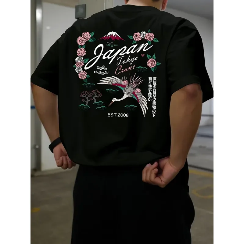 Summer Crew-neck Men's American Street Letter Print 100% Cotton Street T-shirt Comfortable Loose-fitting Breathable Short