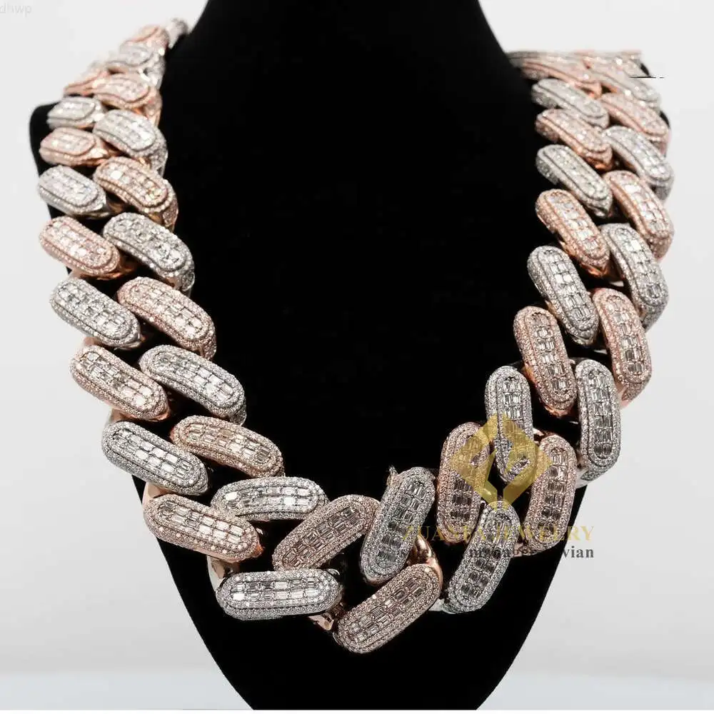 Big Heavy Mens Necklace Silver 925 Iced Out Vvs Moissanite Baguette Diamond Hip Hop Iced Out Cuban Link Chain