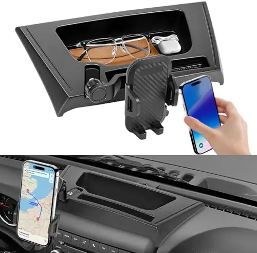 

Upgraded 360° Phone Mount for Wrangler JK JKU 2012-2018 – Anti-Shake Dash Mount + Storage Tray