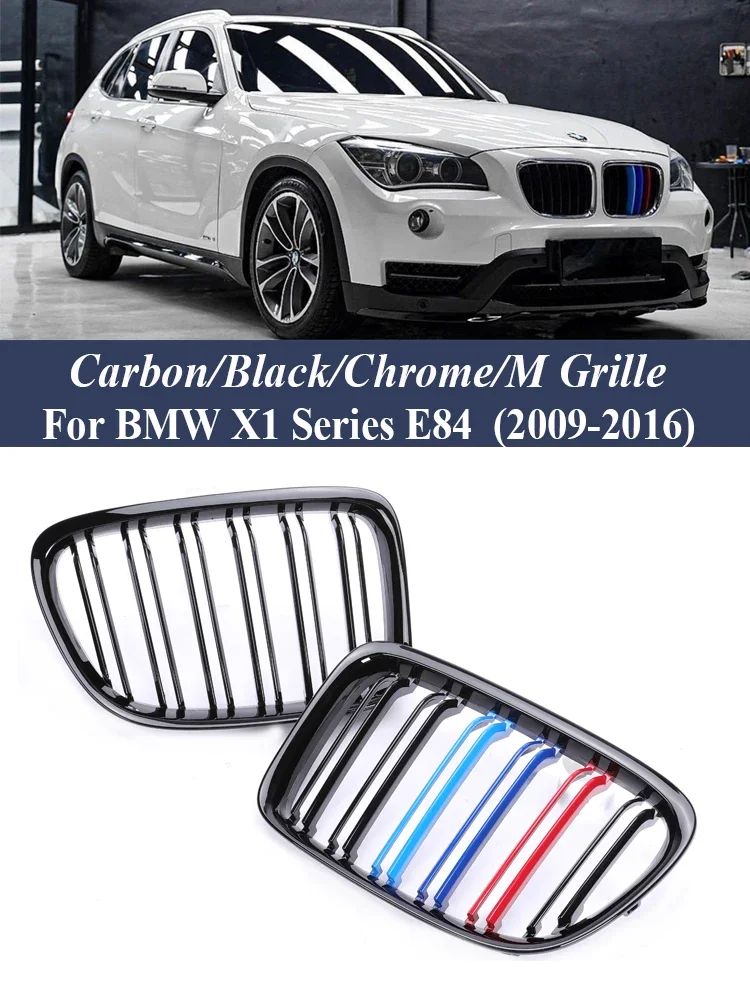Front Kidney M Color Racing Bumper Grille Cover  For BMW X1 E84 2009-2016 Refiting Facelift Grill Carbon Look Replcement Parts
