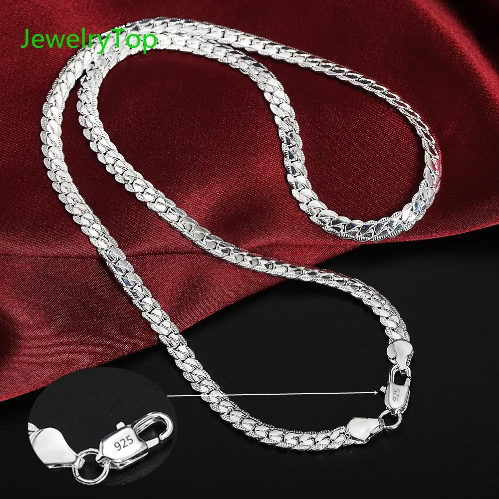 

925 Sterling Silver 5mm Fine Sideways Necklace 50-60cm Chain For Woman Men Fashion Wedding Engagement Jewelry