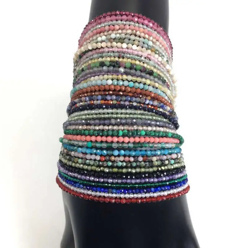 HOT Natural Stone 2mm Faceted Beads Necklace Crystal quartz Garnet agate Beaded Chains Fashion Simple Men Women Jewelry Gifts