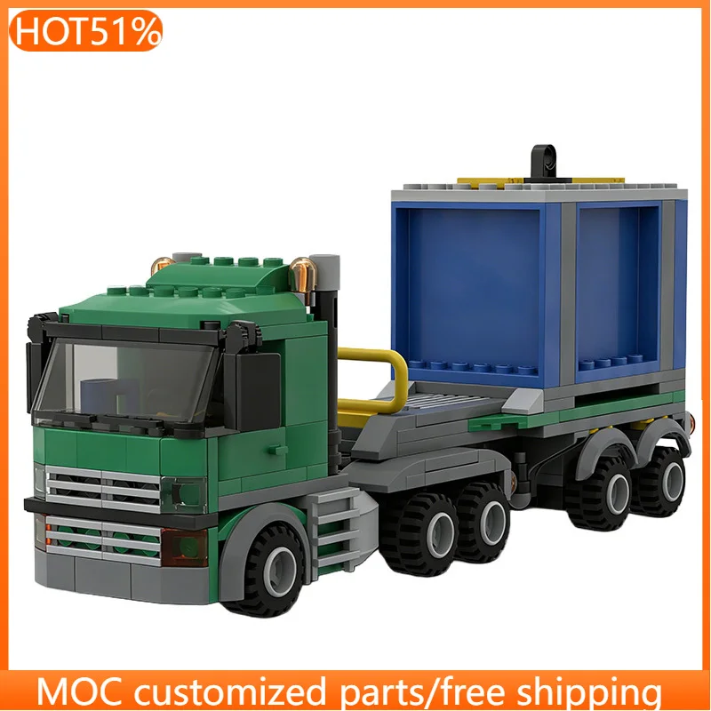 

250 деталей: Модульный конструктор MOC «Грузовой фургон и контейнерный прицеп» — развивающая игрушка-конструктор для мальчиков, подарок для самостоятельной сборки