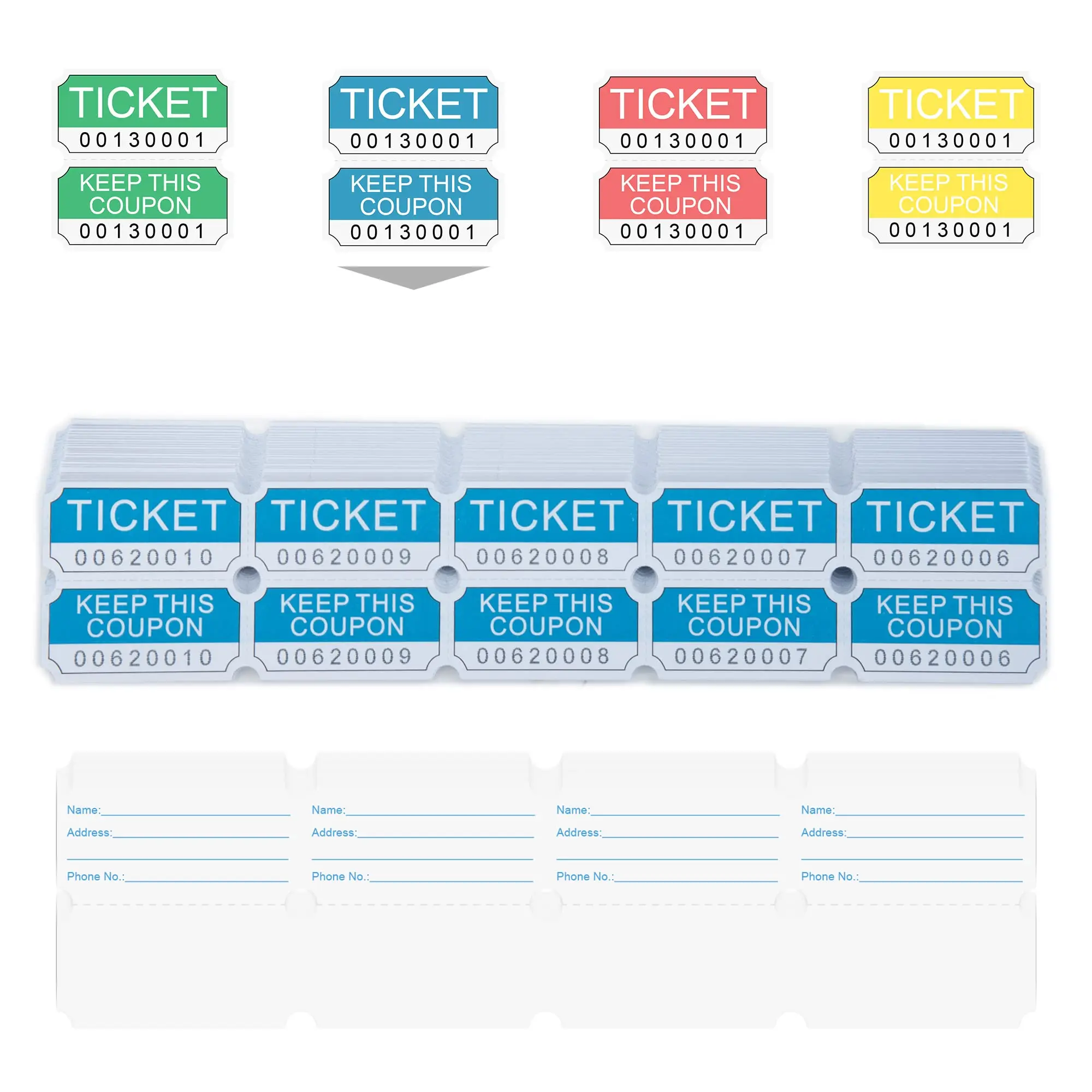 NATURALABEL Raffle Tickets, 50/50 Raffle Tickets, Double Tickets for Festivals, Carnivals, School Events, Baby Showers