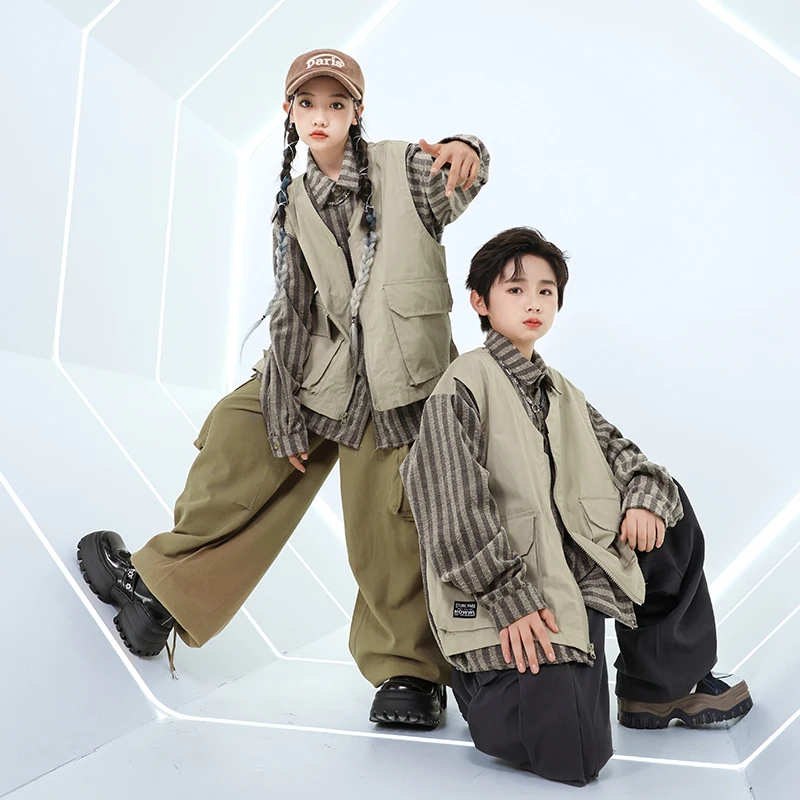 Costumi Hip HopBoys Cool Camicia Gilet Cago Pantaloni Set di vestiti Ragazze Street Dance Jogging Bambini Costumi jazz Bambini Streetwear