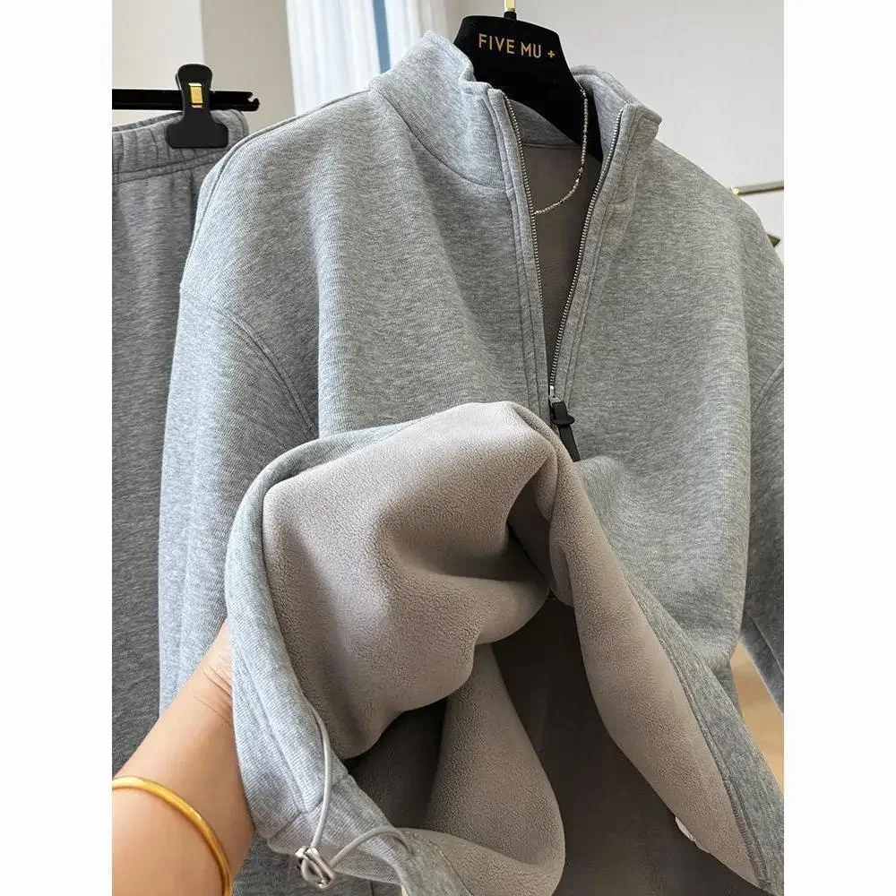 الكورية نمط مكافحة الشيخوخة لطيف عارضة الرياضة المرأة الخريف الشتاء جديد سميكة مقنعين البلوز السراويل قطعتين مجموعة #3