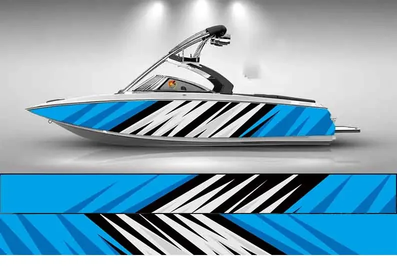 Blue Geometric Abstract Stripe Boat Sticker Packaging Fish Boat Vinyl Modified Waterproof Vessel Stickers Decorative Ship Decals