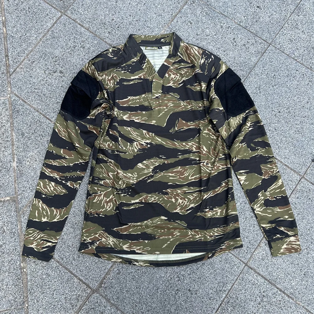 タクティカルジャングルタイガー長袖シャツ VS タクティカルVネック通気性速乾シャツ