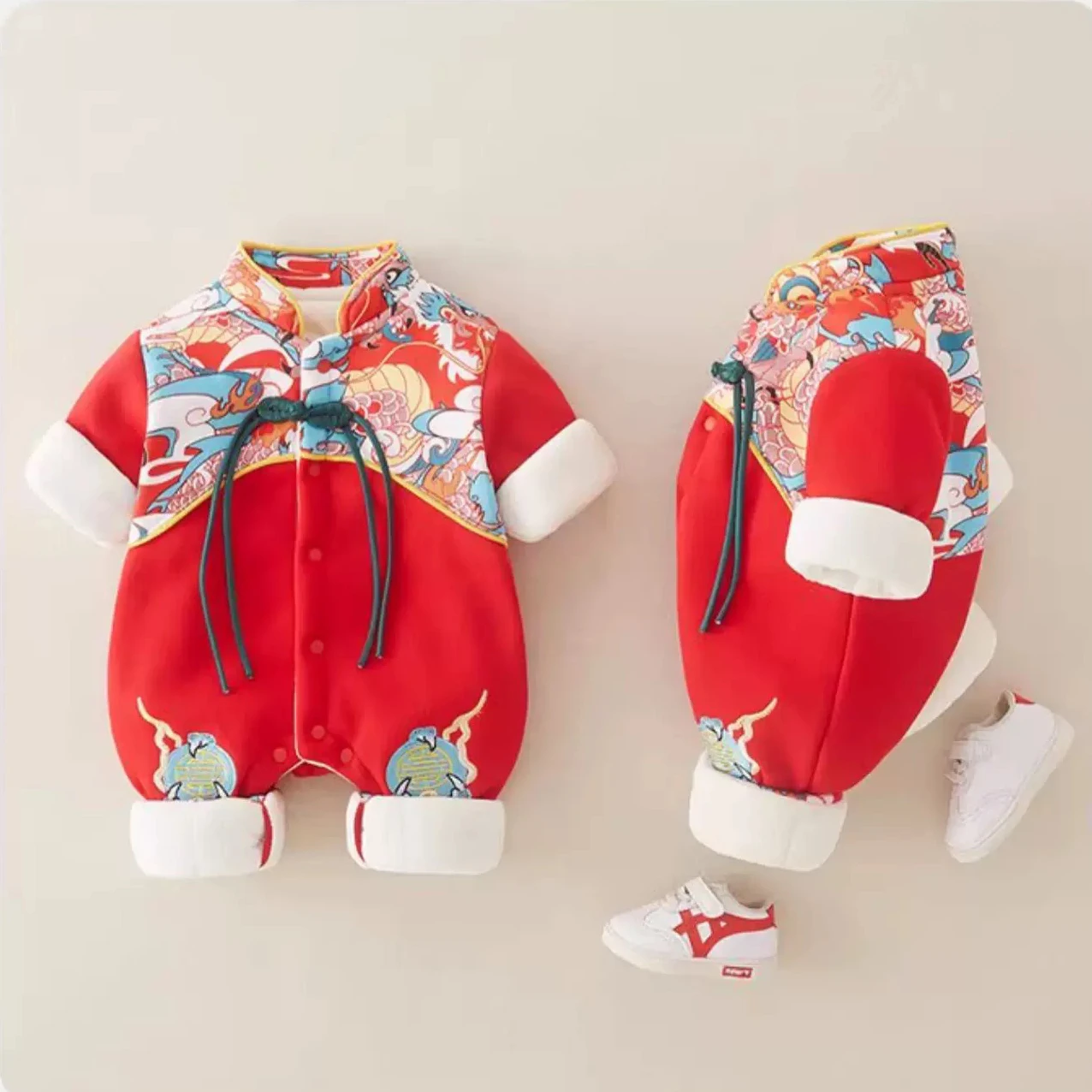 2024NEW Chinese Traditional Costume Hanfu For Newborn Baby Girls Red Floral New Year Romper Birthday Gift Christmas